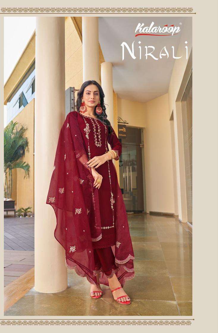 Nirali Buy Kalaroop Embroidery Wholesale Online Lowest Price Kurtis Bottom Dupatta Set